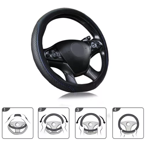 Car Leather Steering Wheel Cover Good Grip Car Accessories For 15"/37-38CM Black - Bild 4 von 9