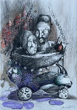 Original abstract painting mixed media on paper 7x10 in by Anastasiya Kimachenko