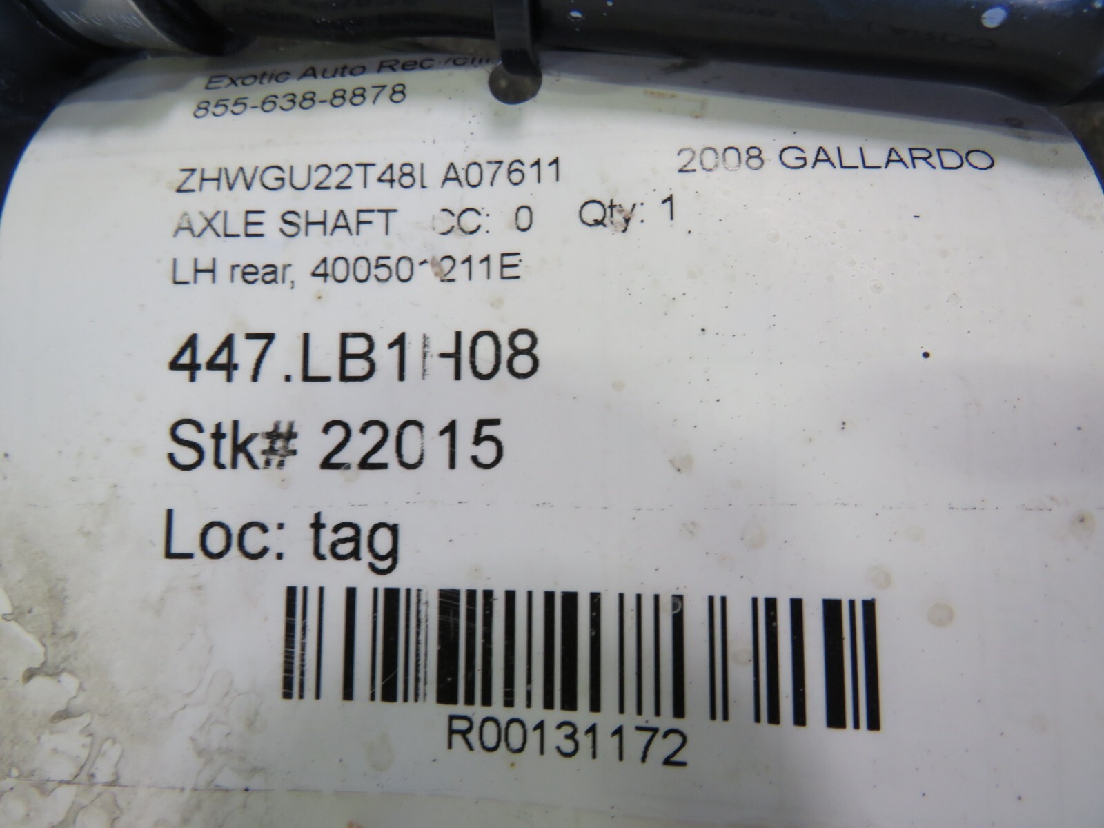 Lamborghini Gallardo, Spyder, LH, Rear Axle Shaft, Used, P/N 400501211E
