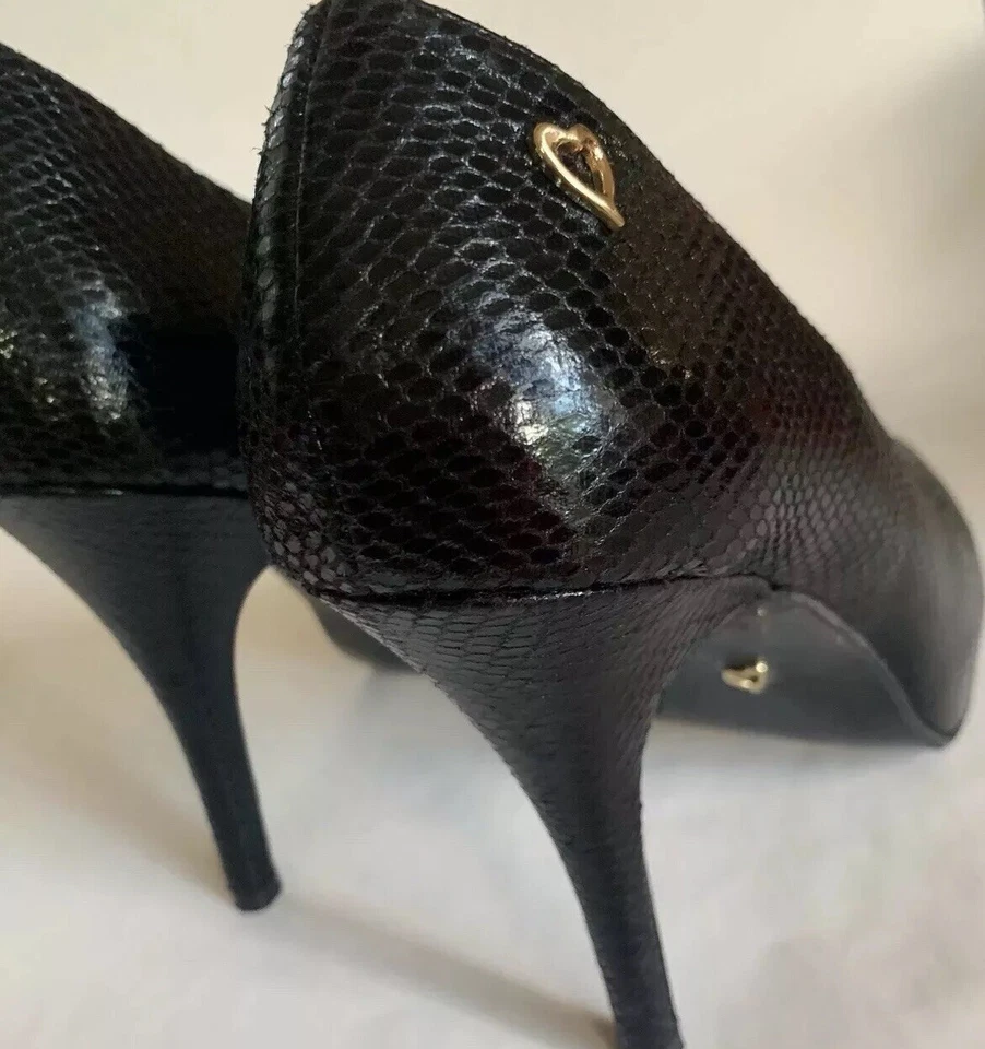 Zapatos de salón clásicos Thalia Sodi para mujer Cereza Peep Toe negros imitación serpiente talla 9,0 Foto 4 de 4