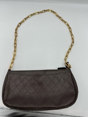 Claudia Ciuti Quilted Leather Shoulder Bag   Brown with Gold Chain Strap