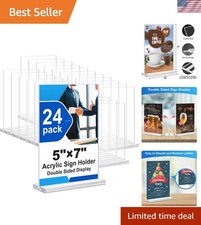 Acrylic Sign Holder 5x7 Inches 24 Pack, Double Sided Clear Display Stand Tabl...