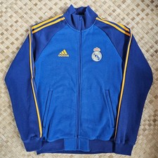 Adidas Real Madrid Jacket Mens Small Blue Gold Stripe Full Zip Pockets Soccer