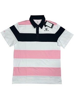 CHUCO Golf Shirt NWT Equus Pink Black White Striped Skull Logo Men s M 