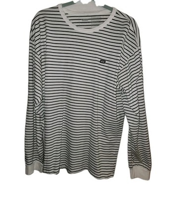 Vans Off The Wall Shirt Men L Cotton L/S White With Green Stripes