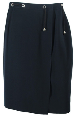 MUGLER Vintage Dark Navy Woven Knee-Length Drawstring Pencil Wrap Skirt 44