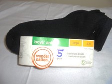 Wonder Nation -New - 5 pairs - boys black ankle crew socks size 3-9- L