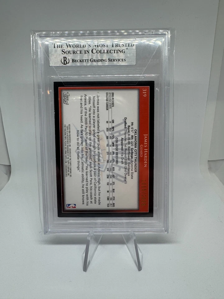 James Harden 2009-10 Topps Gold Rookie Card /2009 Beckett 8.5 NM-MT+ - Image 2 of 2