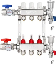 3-Branch Radiant Floor Heating PEX Manifold Set 3 Loop 1/2 Inch Stainless Steel