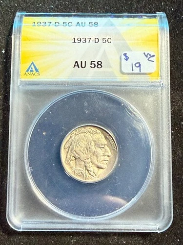 1937 D BUFFALO NICKEL ANACS AU 58 290
