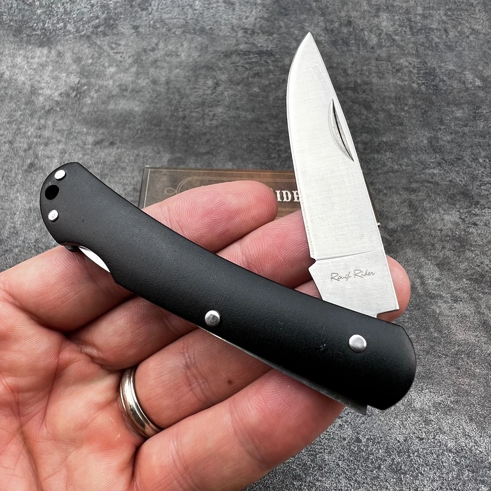 Faca de bolso dobrável Rough Rider preta alumínio Lockback 3" lâmina furo de cordão - Imagem 4 de 4
