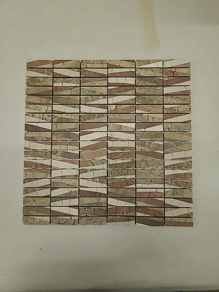 Ann Sacks Natural Marble Mosaic Tile Sheet Beige Cream Pink Mix Stone 12x12 - Image 2 of 4