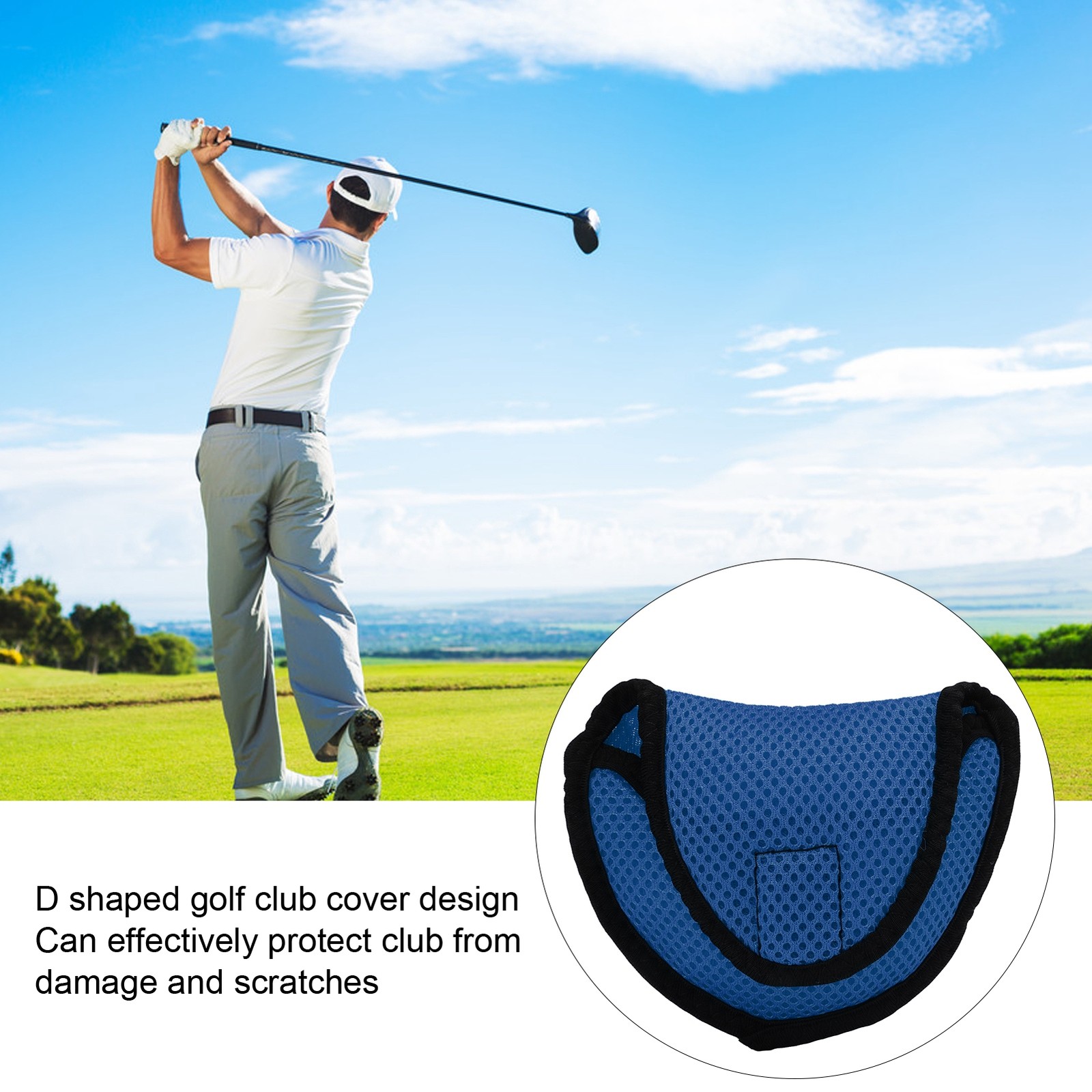 D Type Mallet Putter Head Cover Woven Headcover Protector Bag With Tape BL