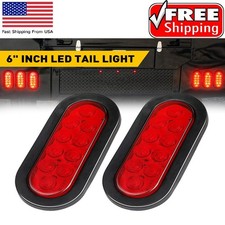 2x Red 6" Oval LED Tail Surface Lights Mount Truck Trailer Stop Turn Brake Lamp