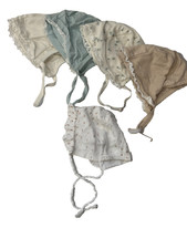 Vintage Baby Bonnet Lot Lace Trim Soft Cotton Pastel Infant Hats Set of 5 119