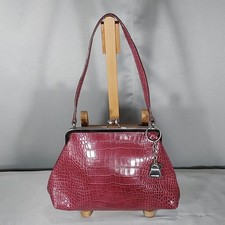 Nine West Kiss Lock Purse 90's Cranberry Crocodile Embossed Small Keychain Vtg