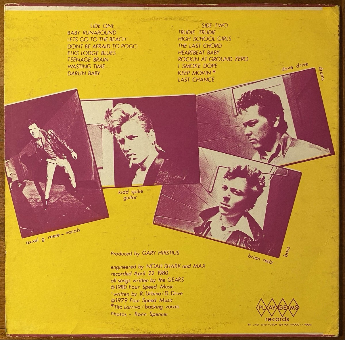 The GEARS Rockin' At Ground Zero US ORG 1980 Playgems PUNK LP 1st