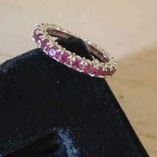 925 Sterling Silver Detailed Design Sterling Silver Pink Topaz Band Ring size 8