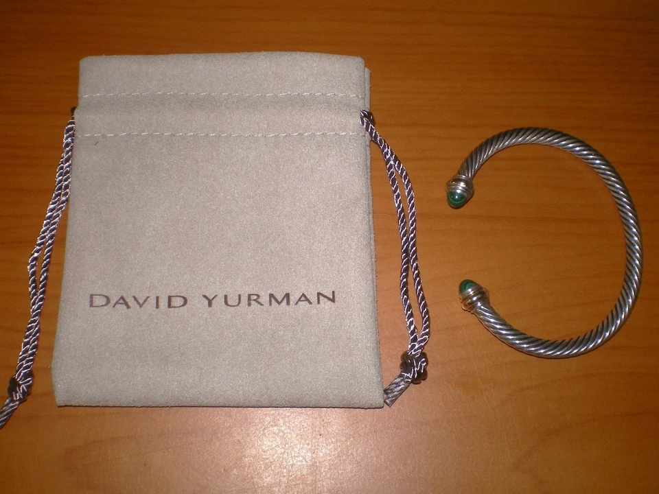 Brazalete David YURMAN Cable MALAQUITA Plata de Ley 925 y Oro 14 kt ~ 29,7 gr Foto 3 de 4