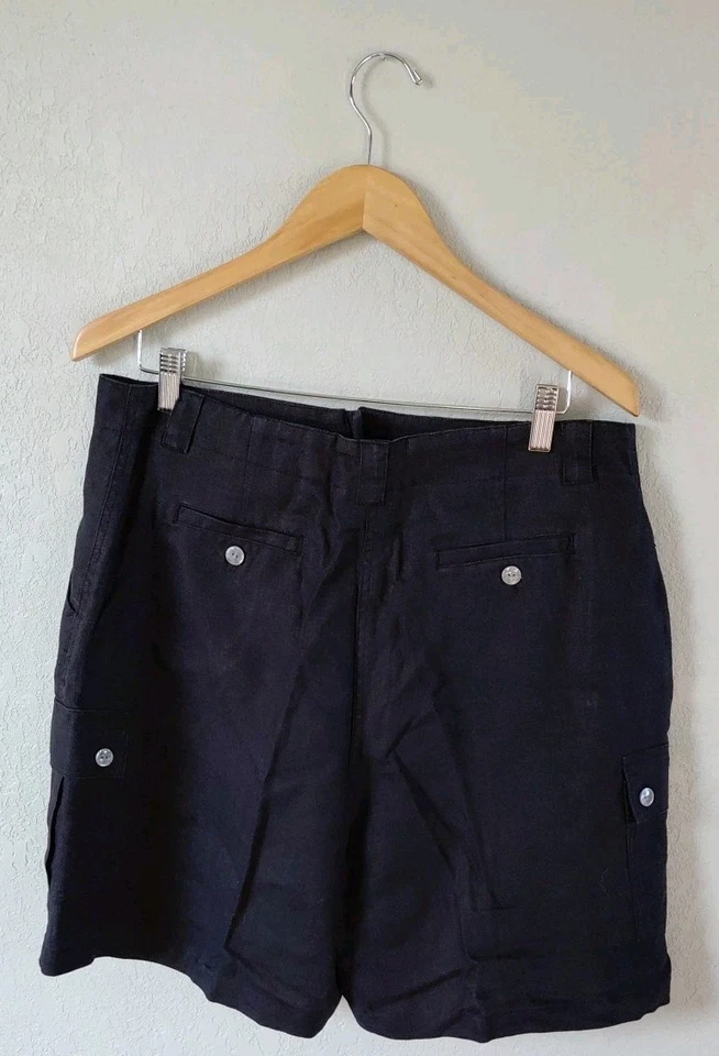 Pantalones cortos 100 % lino para mujer talla 18 negros clásicos ropa de vacaciones verano atemporal Foto 4 de 4