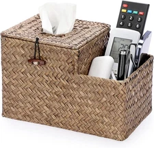 Sumnacon Tissue Box Cover Square Woven Seagrass Coffee 