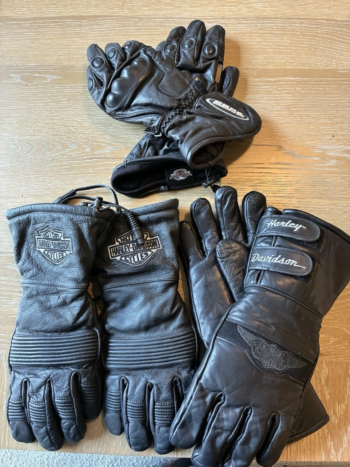 3 Pairs Harley Davidson Insulated Black Gloves Size Large Men’s Velcro Hard/Soft