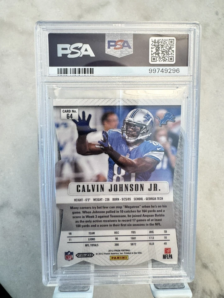 2012 Panini Prizm CALVIN JOHNSON Red Die-cut Prizm #64 Psa 9 Detroit Lions SP - Image 2 of 2