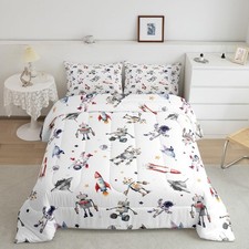Cute Robot Rocket Comforter Set Twin Size,Kids Astronaut Universe Exploration...