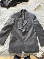 Pierre Cardin Mens Charcoal Grey Wool Suit 40L W34 L32 3 Button Pleated Turn Ups