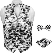 Concitor Men's Dress Vest ZEBRA Pattern Design Mens Bow Tie and Hanky Set - M