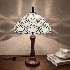 COTOSS Tiffany Table Lamp,White Stained Glass Table Light,Antique Style Mediu...