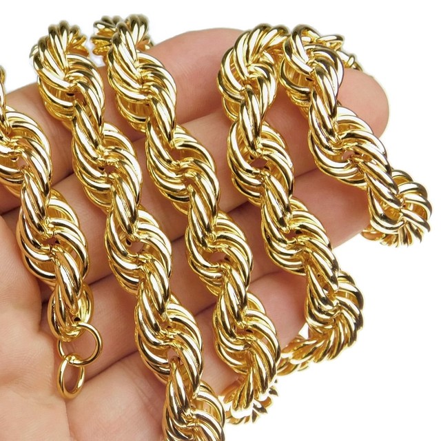 Men's 14K Gold Plated Rope Chain 30" x 12mm Thick 1980's Rapper Hip Hop
