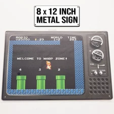 Super Mario Bros Warp Zone metal wall sign 8x12 inch custom retro TV design NES