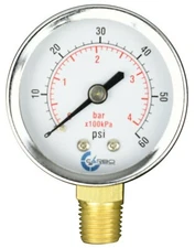 2" Pressure Gauge - Chrome Plated Steel Case, 1/4" NPT, Lower Mnt. 60 PSI