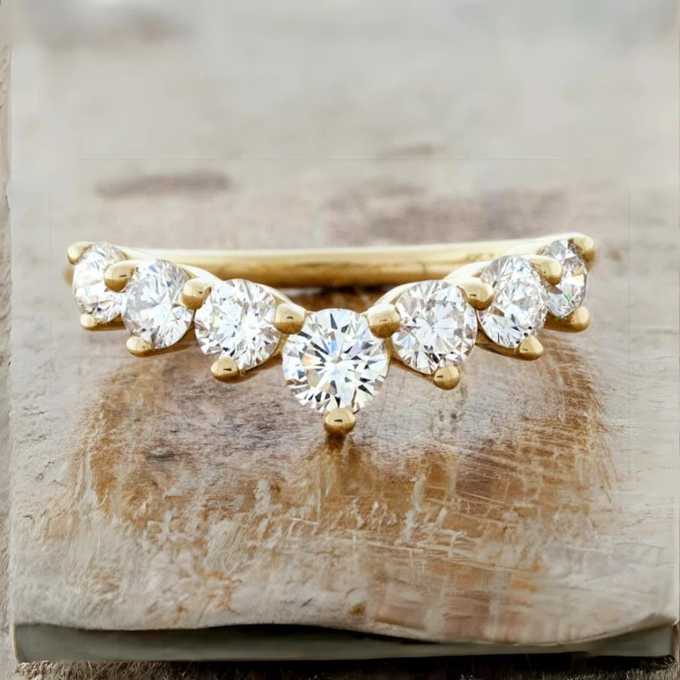 Juego de bandas de oro amarillo de 18 quilates ovaladas de 3 quilates con diamantes creados en laboratorio para boda IGI Foto 4 de 4