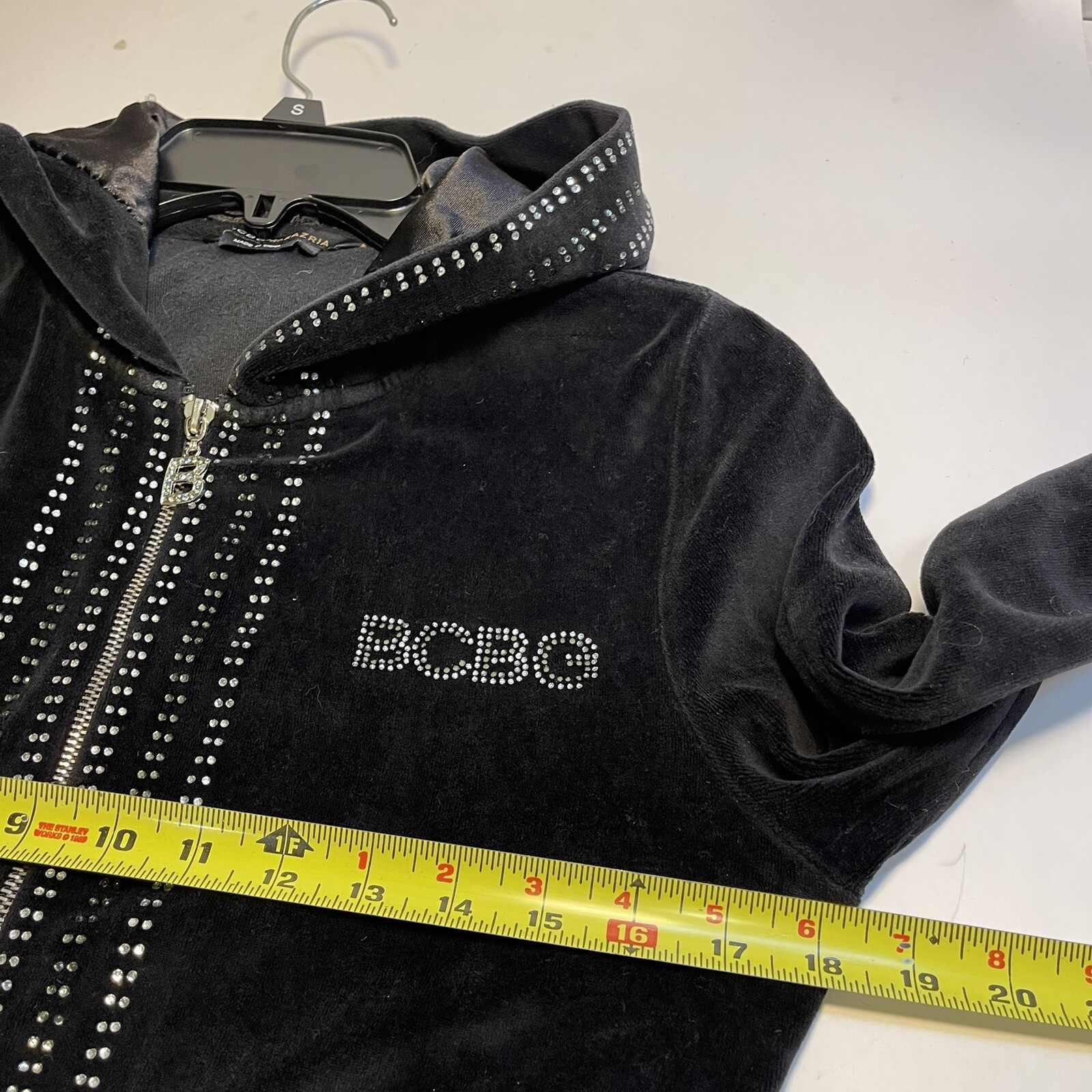 BCBG MaxAzria Women's Black Rhinestone Velvet Hoodie Sweater Medium eBay