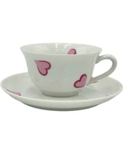Vintage D. Porthault Limoges Les Coeurs Pink Hearts Tea Cup Saucer Set Porcelain