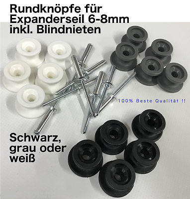 50x Rundknopf 3 Farben zur Auswahl 6-8mm Expanderseil