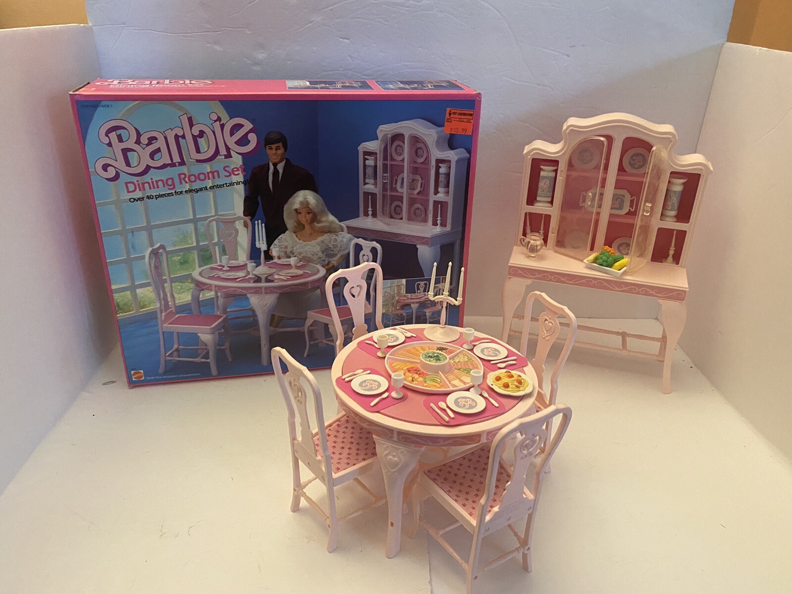 Barbie 1985 Dining Room Table Chairs And Hutch COMPLETE SET WITH BOX