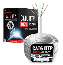 500FT CAT6 White ETL CMR Ethernet Cable UTP Solid Copper 23AWG 550Mhz Wire