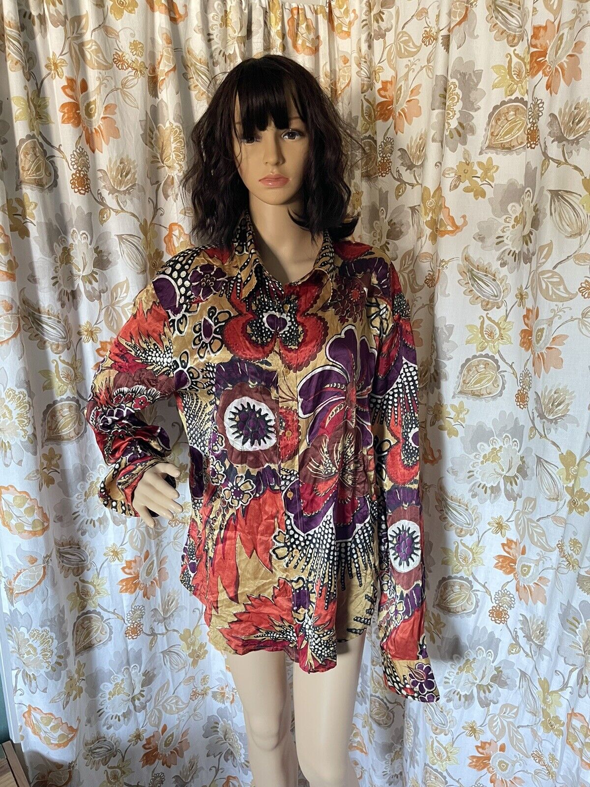 100% silk Just Cavalli hand painted blouse XL (56… - image 1