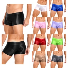 Men's Oil Shiny Underwear Sport Swim Trunks Shorts Elastic Low Rise Boxer Briefs
