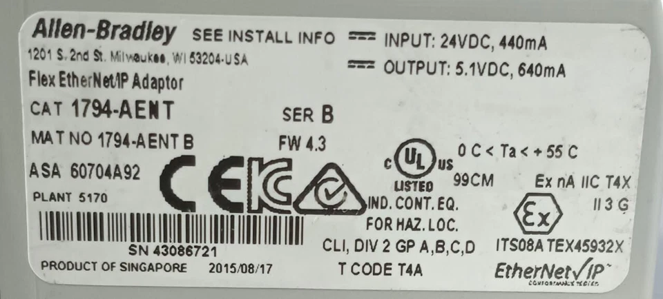 Allen-Bradley 1794-AENT Ser/B, FlexLogix, FW:4.3, Adaptateur Flex EtherNet/IP - Photo 4/4