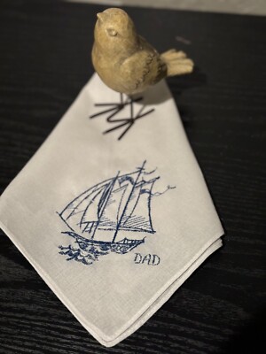  Men s Embroidered Monogram Sailboat (Dad) White Handkerchief Fullsize