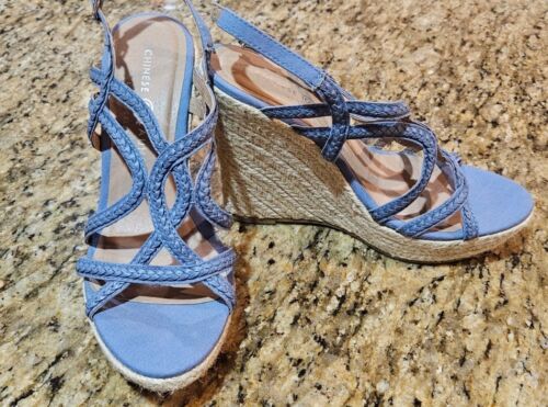 Chinese Laundry Womens Maylin Denim Wedge Sandals Shoes 8.5  - Afbeelding 1 van 12