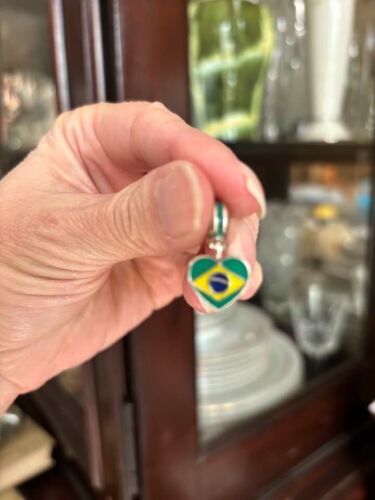 Drapeau cœur authentique du Brésil charme argent sterling 791911ENMX - Photo 1/2