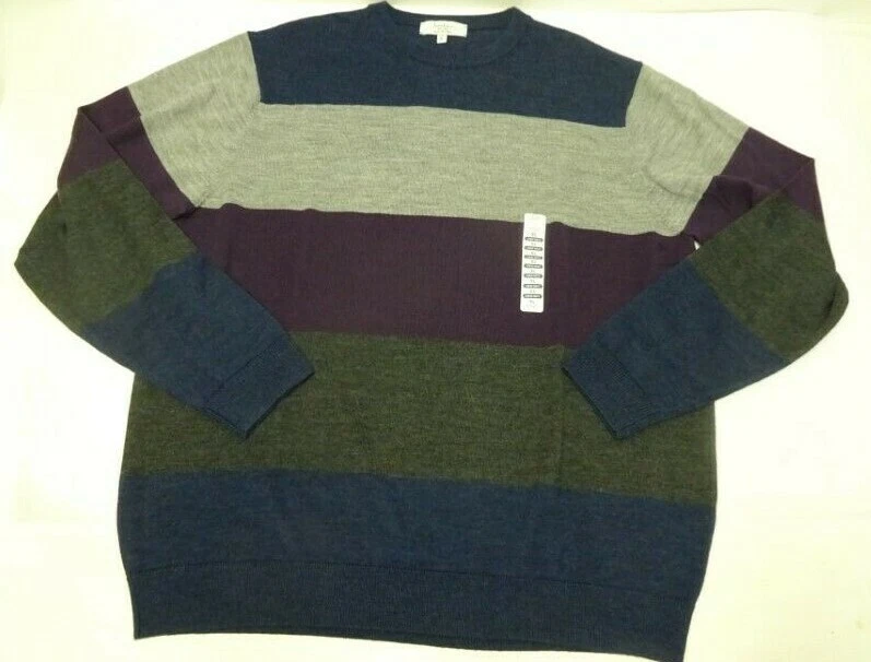 Turnbury Men's Sweater Merino Wool Blend Crew Neck Multi Color Navy Sweater XL