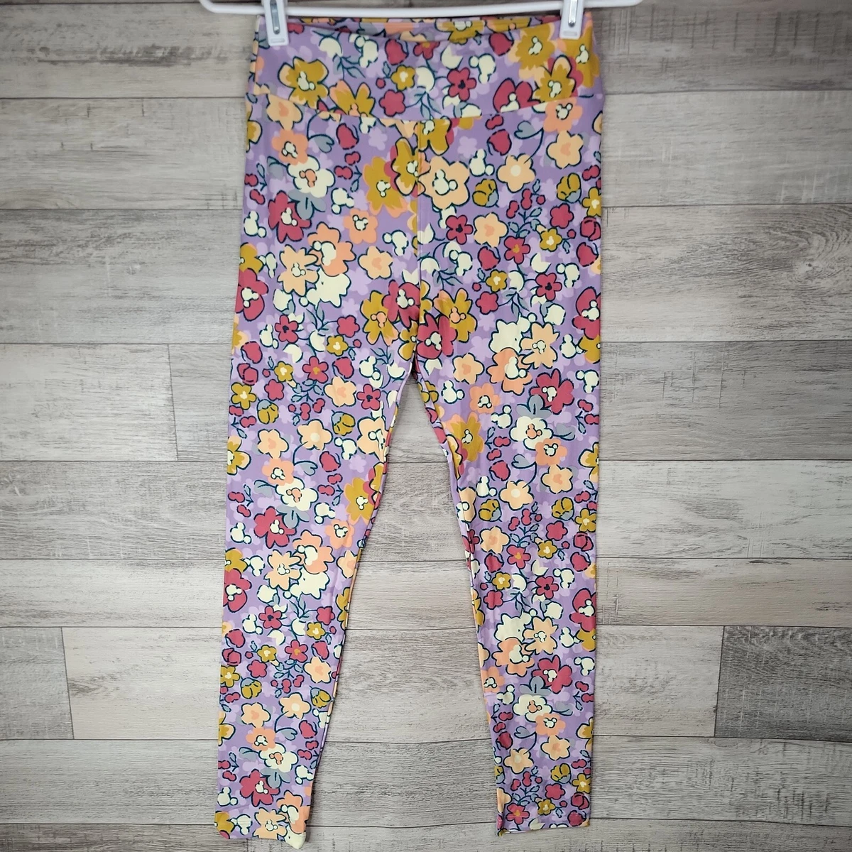 LuLaRoe Leggings Womens One Size Purple Hidden Mickey Mouse Floral Pattern