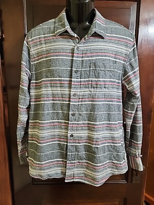 V S T R Premium Modern Nomads Wardrobe Flannel Shirt Size L Gray With Stripes 