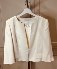 Jacques Vert Collection Uk 16 Creamy Ivory Crepe 3/4 Sleeve Occasion Jacket